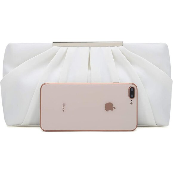 ⚡ Women's Elegant Evening Pleated Satin Simple Classy Formal White Clutch Bag - Picture 4 of 7